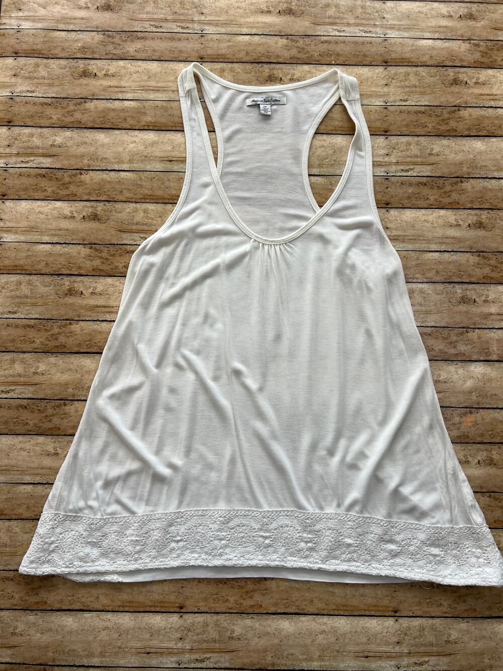 American Eagle Ivory Off White Racerback Tank Top Lace Hem Size Small
